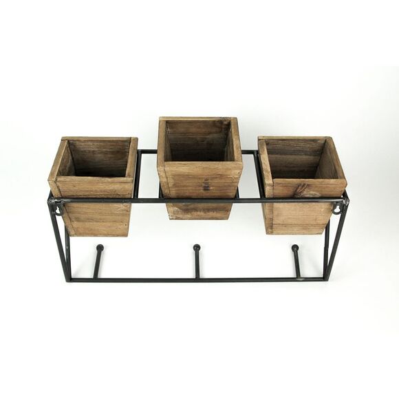 Wood and Wrought Iron Triple Planter Wall Hook Rack - Picture 3 of 3